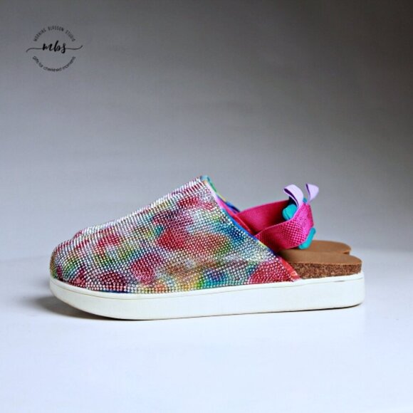 Steve Madden JSLANG Tie Dye Jeweled Kids Platform Slings 4 - Picture 7 of 14